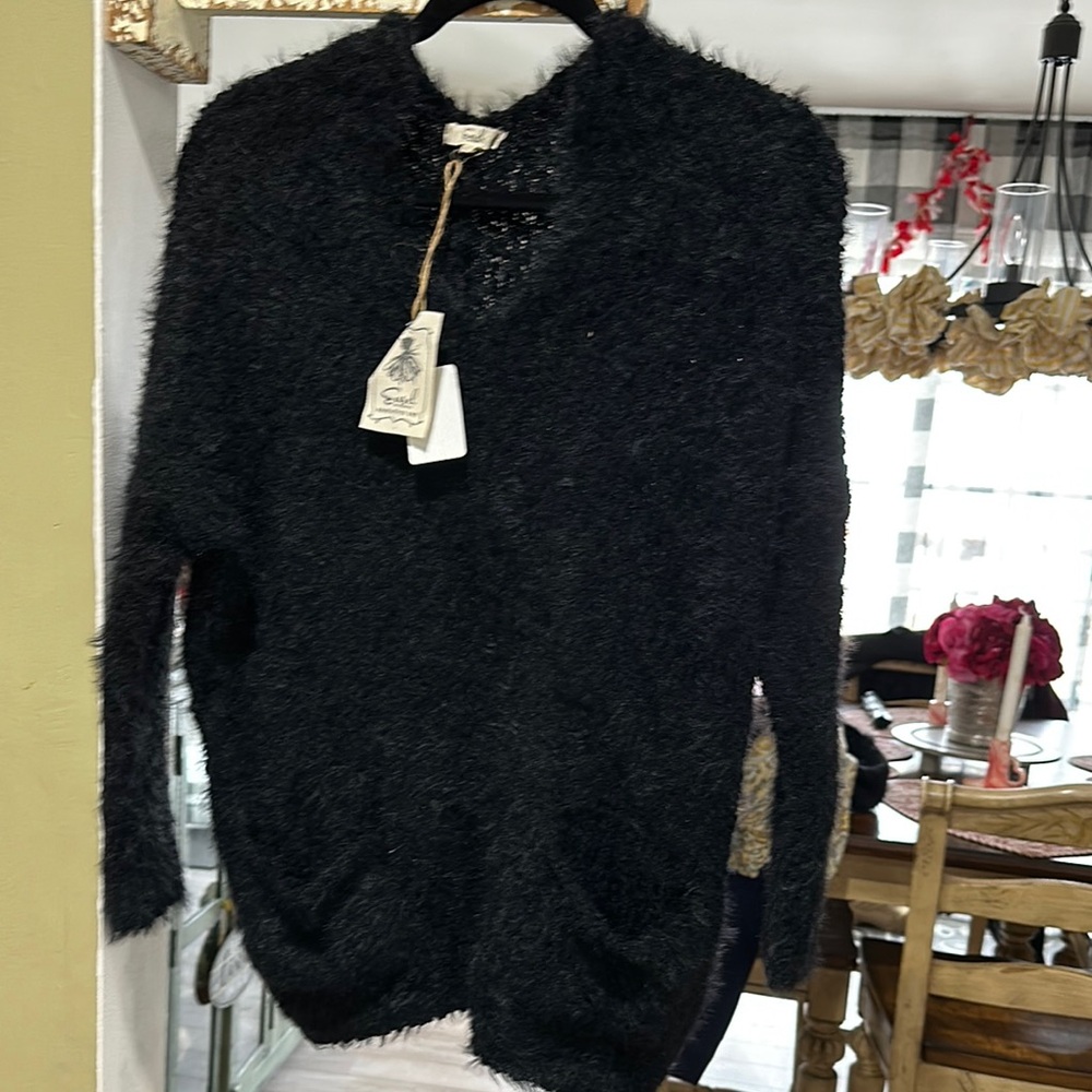 Soft Surroundings Black Fuzzy Knit Top
